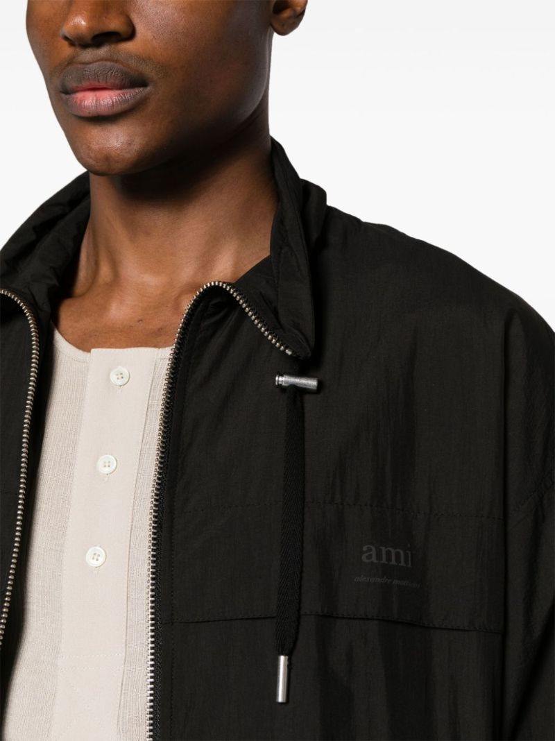 Black Logo Print Zipped Windbreaker
