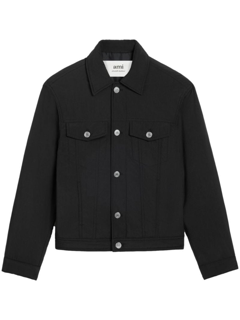 Black Padded Canvas Trucker Jacket