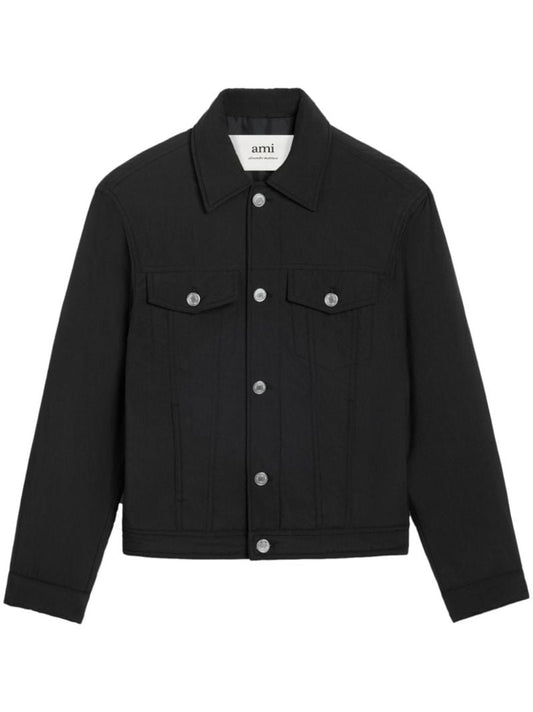 Black Padded Canvas Trucker Jacket