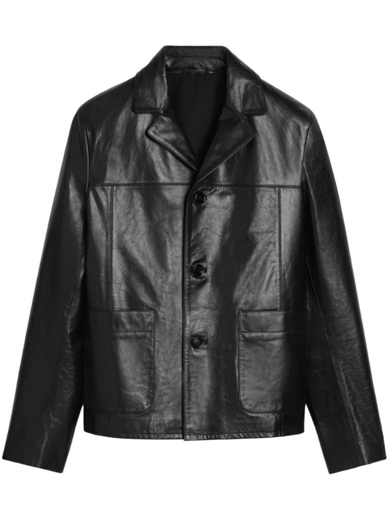 Black Leather Single-breasted Blazer