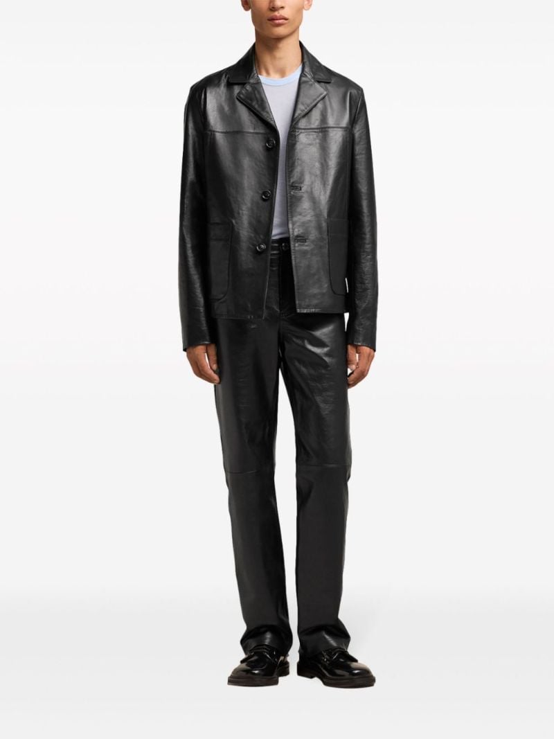 Black Leather Single-breasted Blazer
