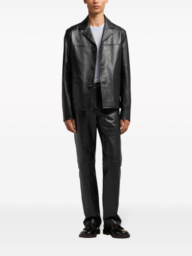 Black Leather Single-breasted Blazer