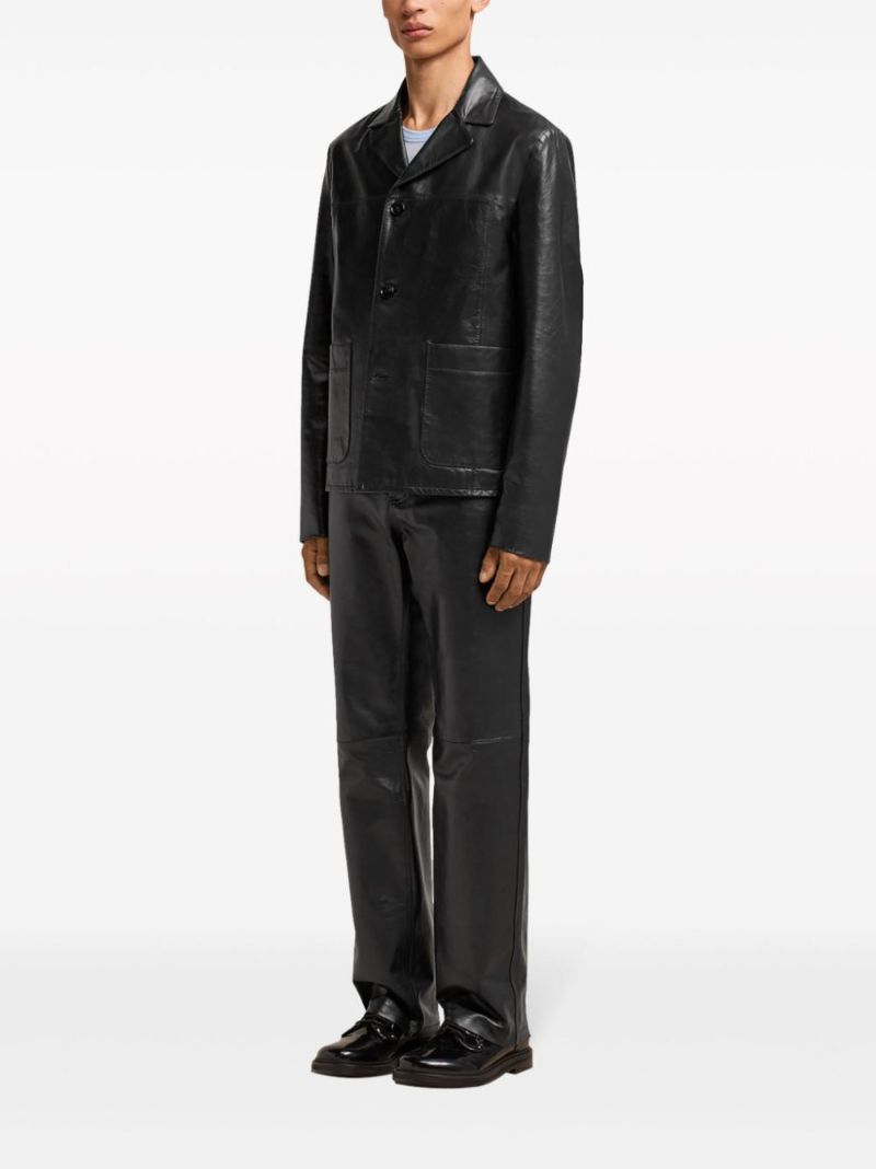 Black Leather Single-breasted Blazer
