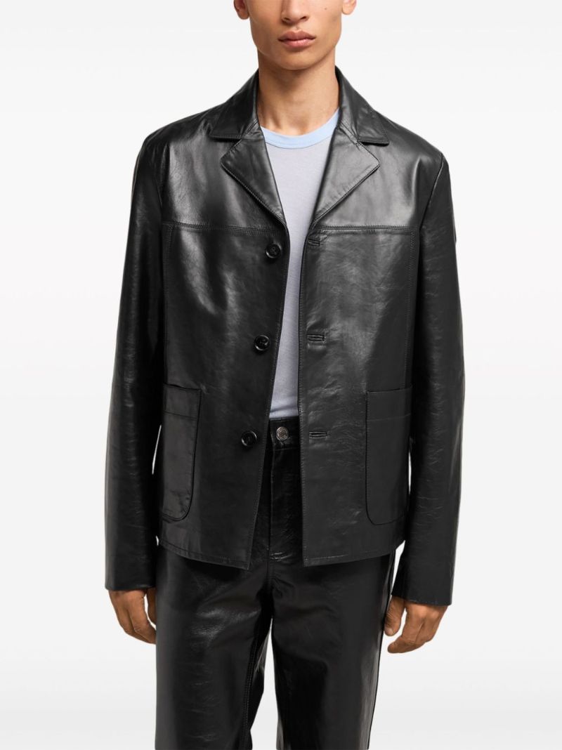 Black Leather Single-breasted Blazer