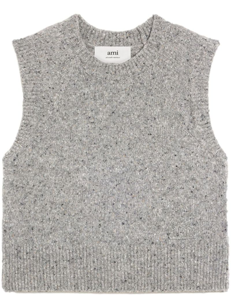 Grey Logo-embroidered Wool Top