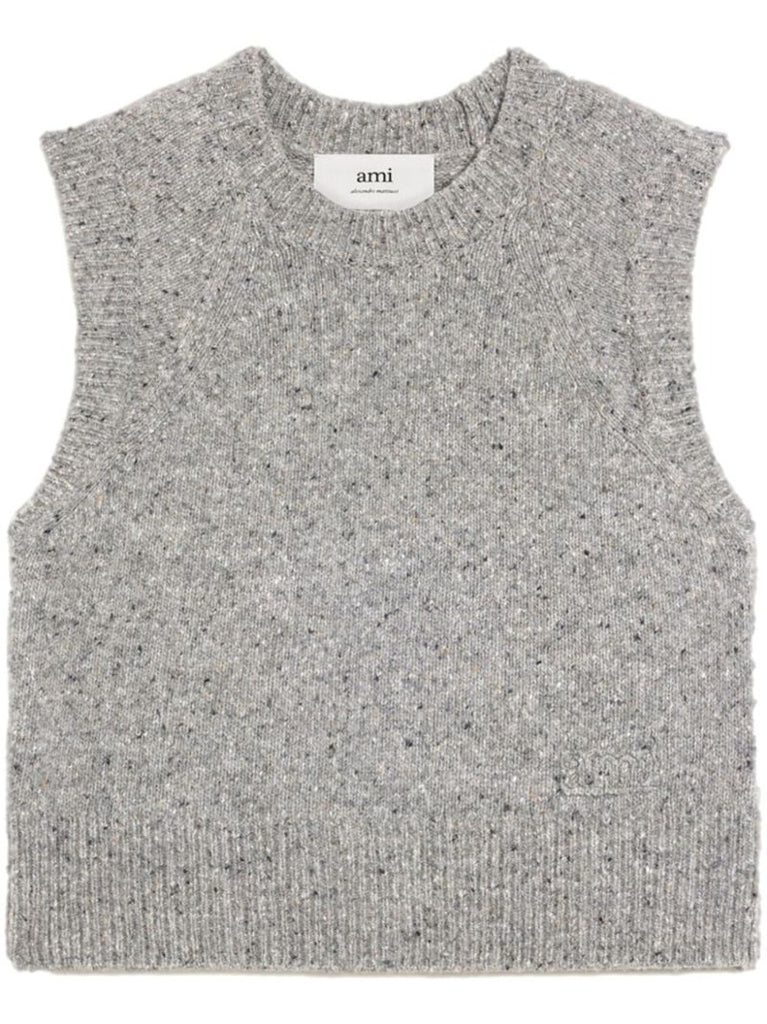 Grey Logo-embroidered Wool Top