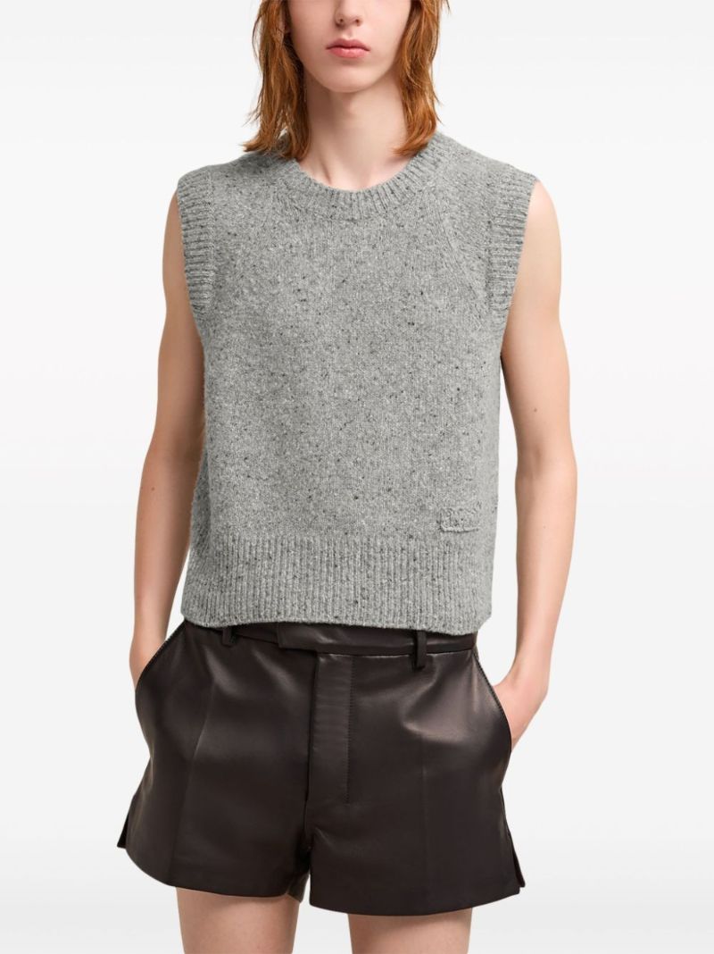 Grey Logo-embroidered Wool Top