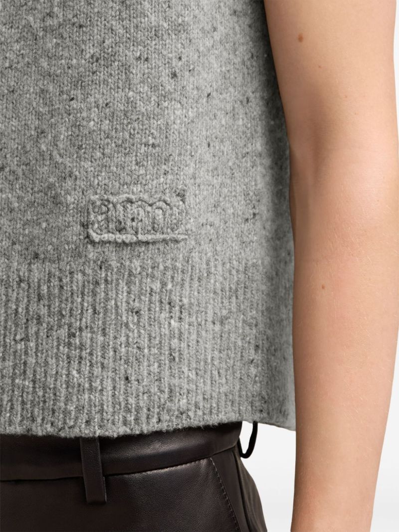 Grey Logo-embroidered Wool Top