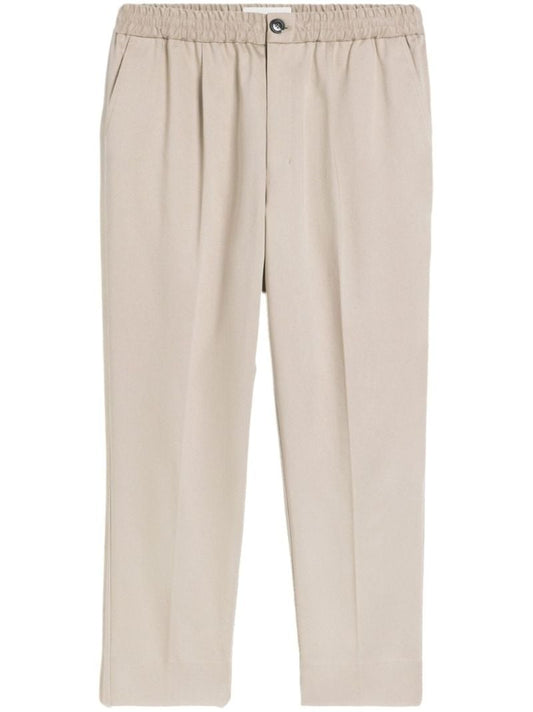 Neutral Pleated Cotton Trousers