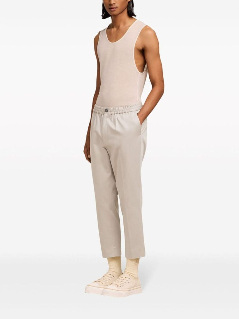 Neutral Pleated Cotton Trousers