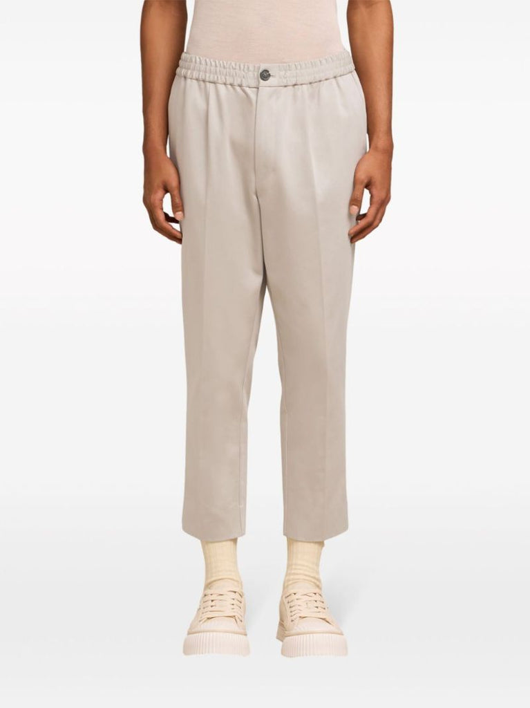 Neutral Pleated Cotton Trousers
