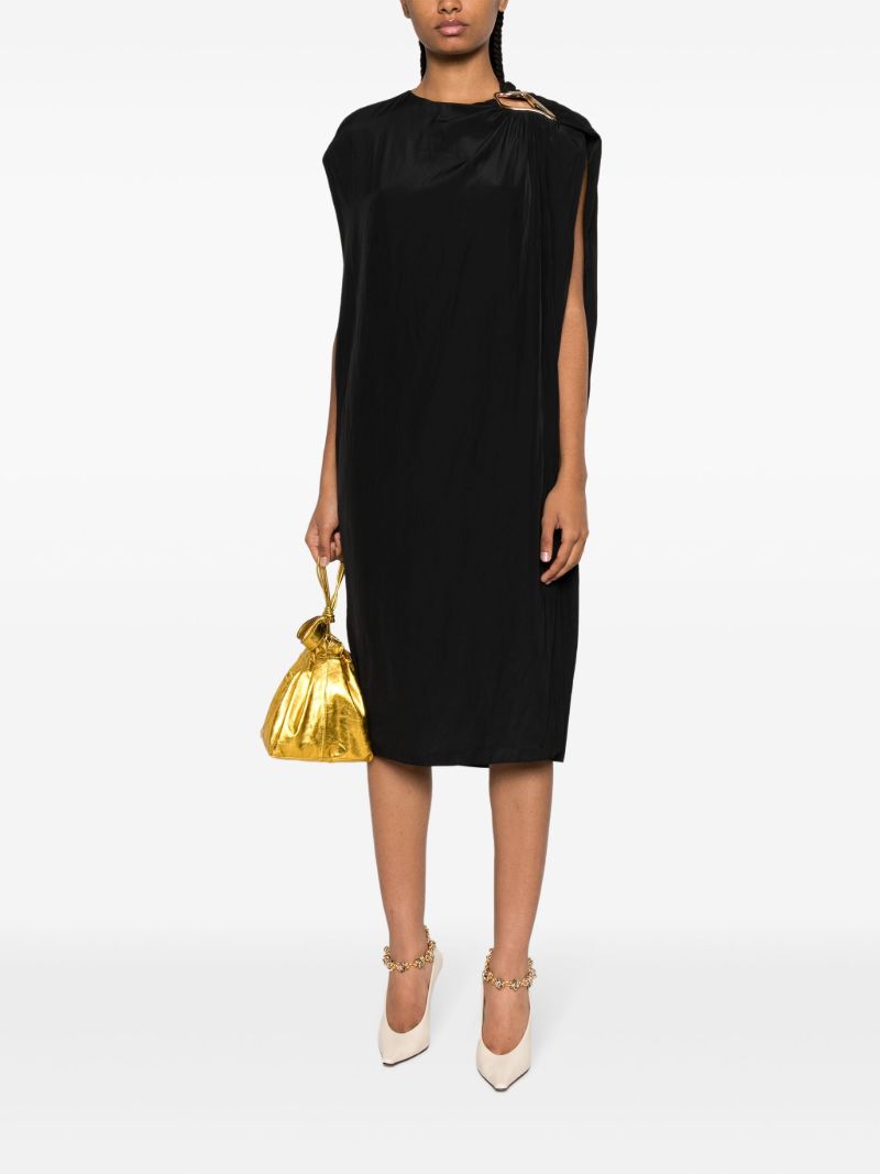 Black Eyelet Draped Midi Dress