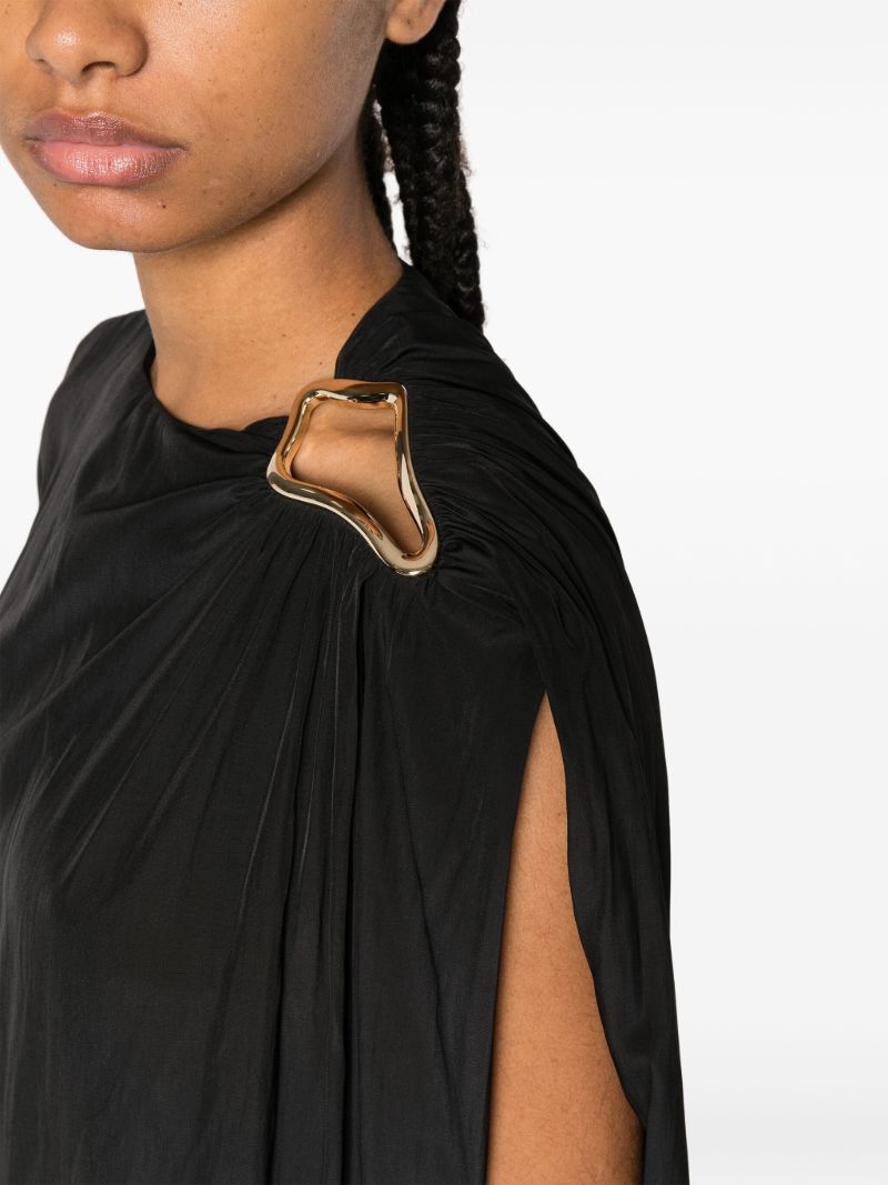 Black Eyelet Draped Midi Dress