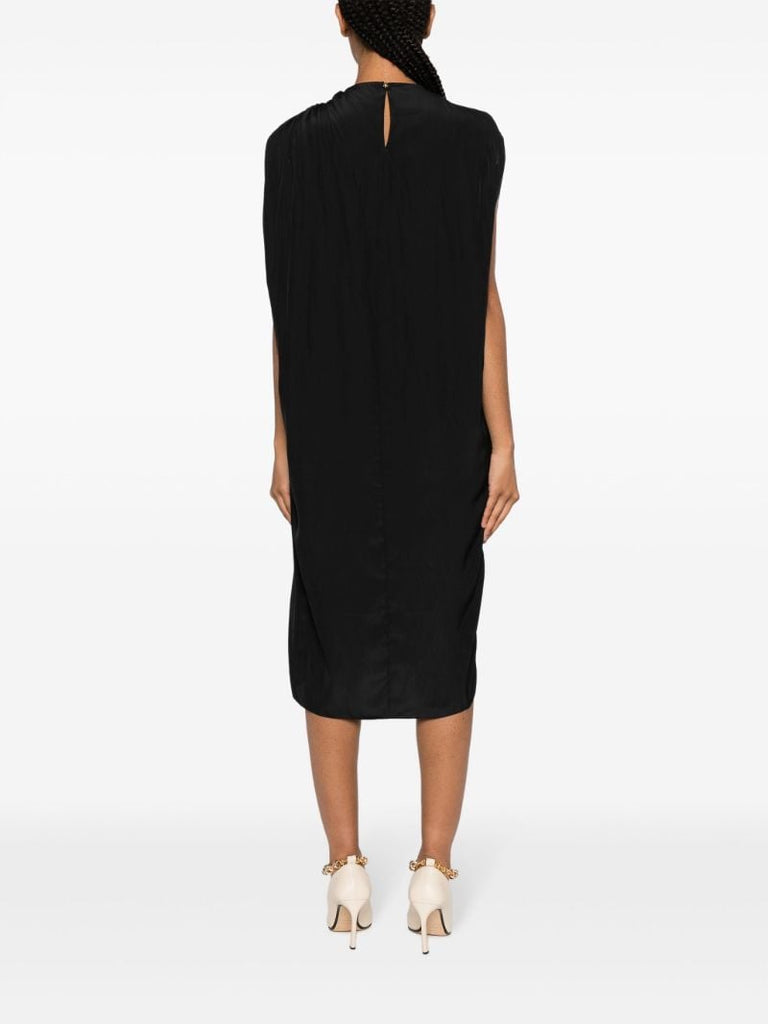 Black Eyelet Draped Midi Dress