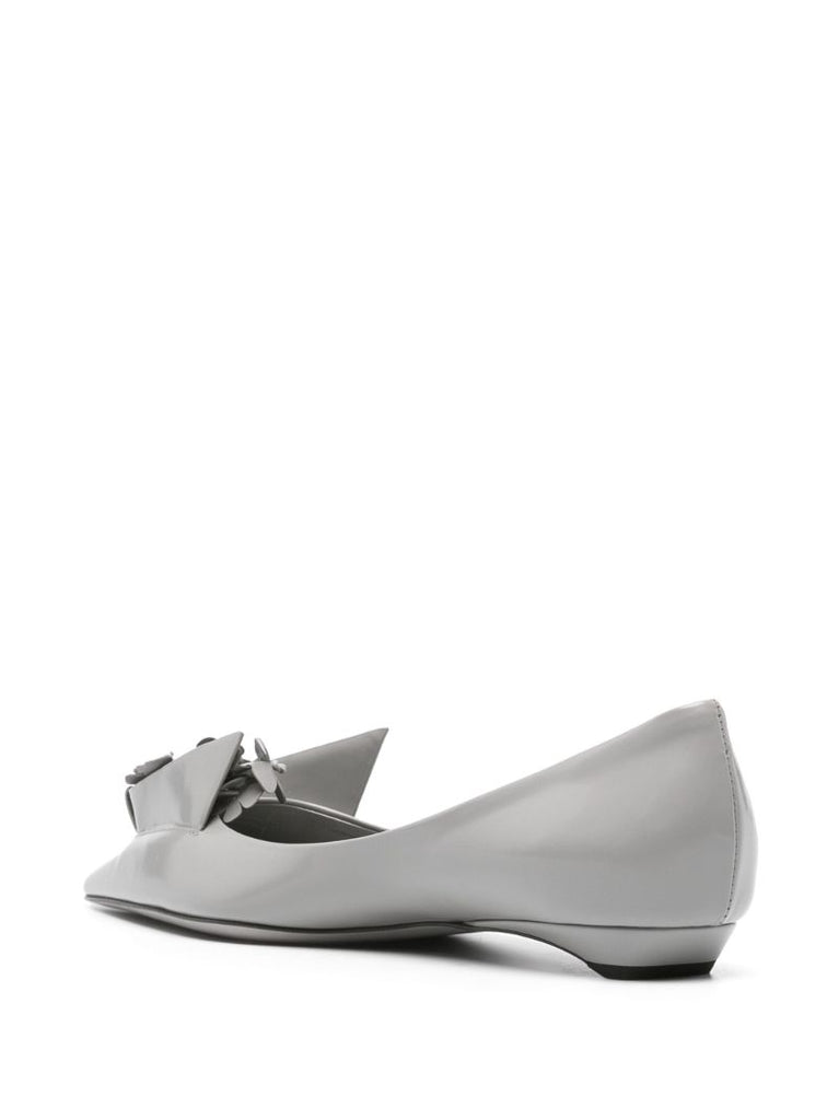 Grey Floral-appliquÃ_x0083_Â© Leather Ballet Pumps