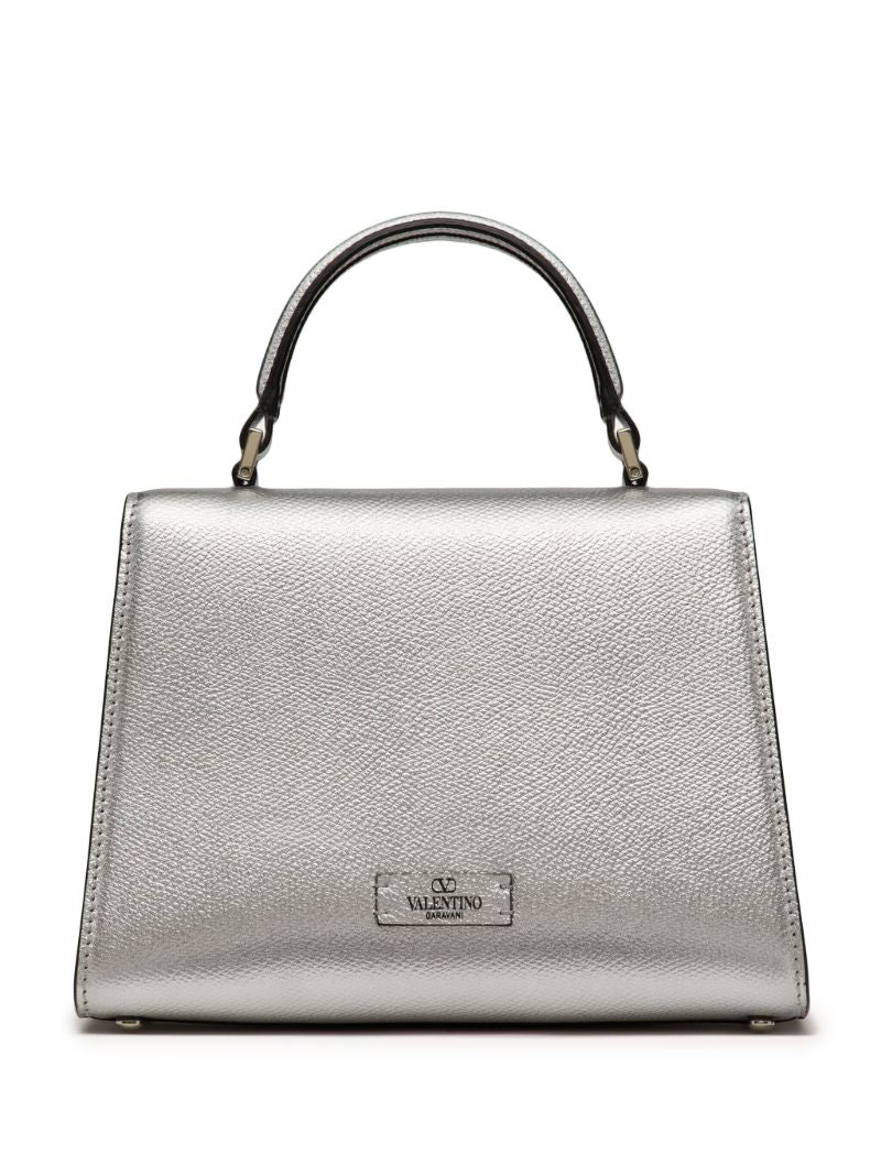 Silver Vsling Leather Tote Bag