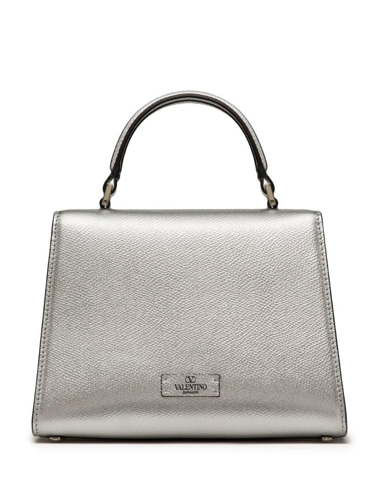 Silver Vsling Leather Tote Bag