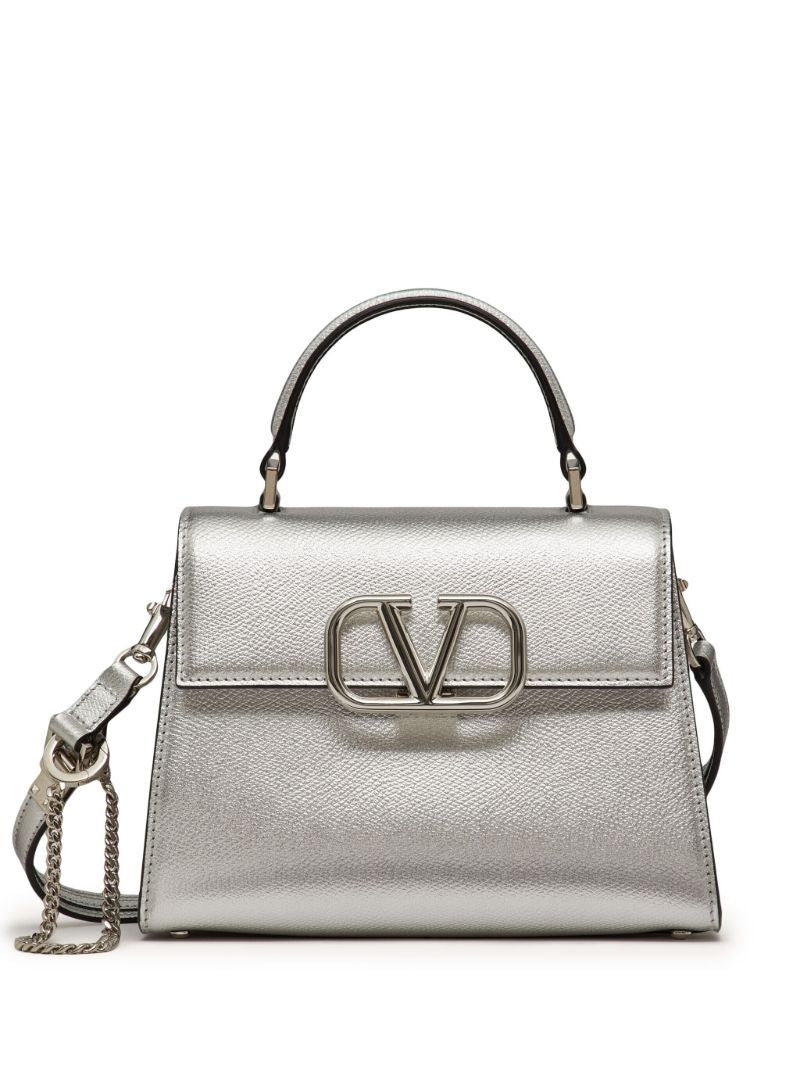 Silver Vsling Leather Tote Bag