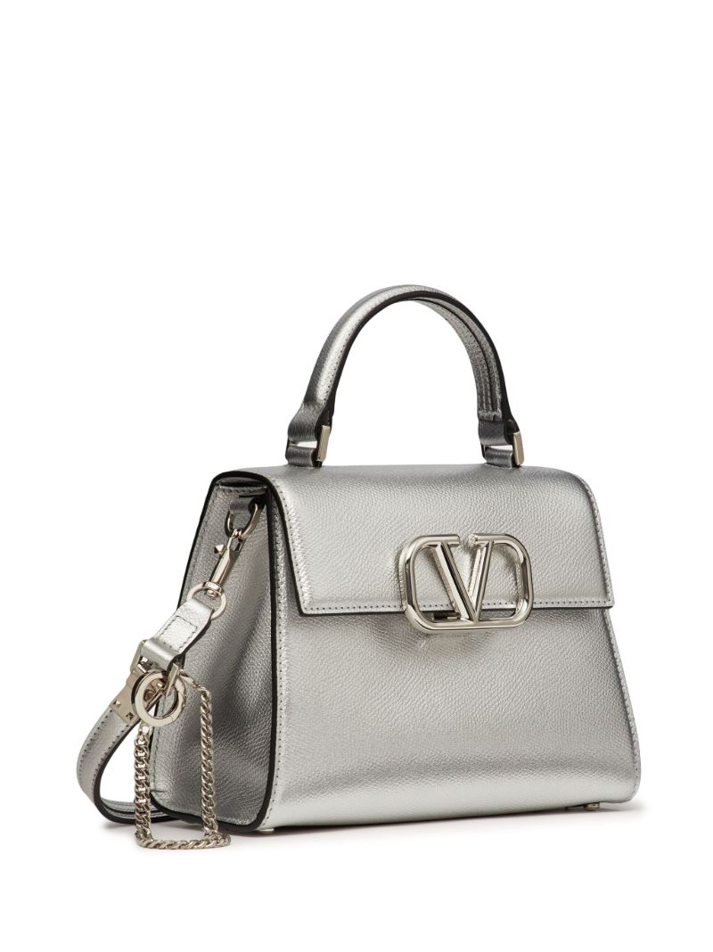 Silver Vsling Leather Tote Bag