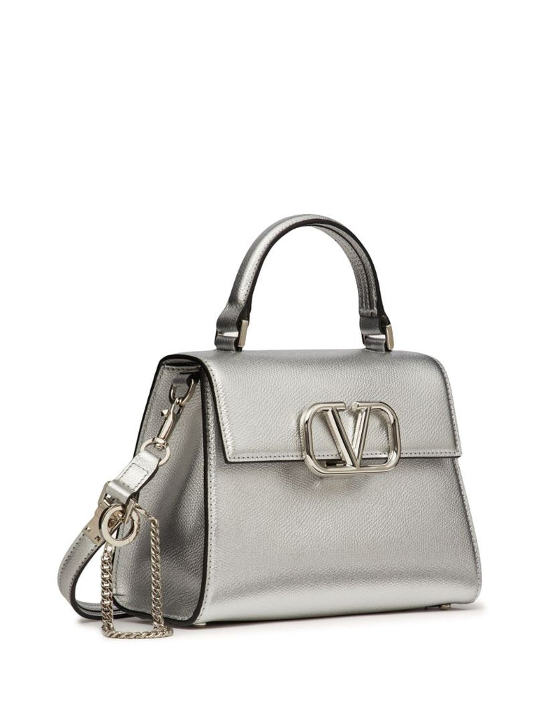Silver Vsling Leather Tote Bag
