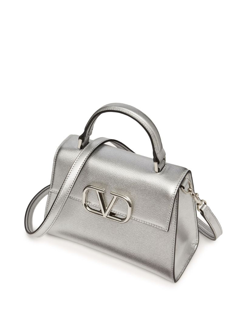 Silver Vsling Leather Tote Bag