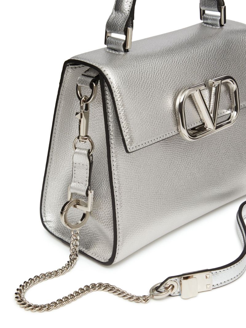 Silver Vsling Leather Tote Bag