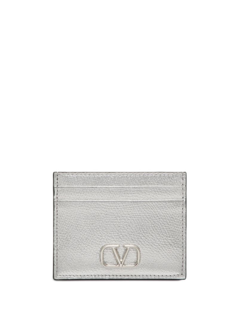 Silver Vlogo Signature Leather Card Holder