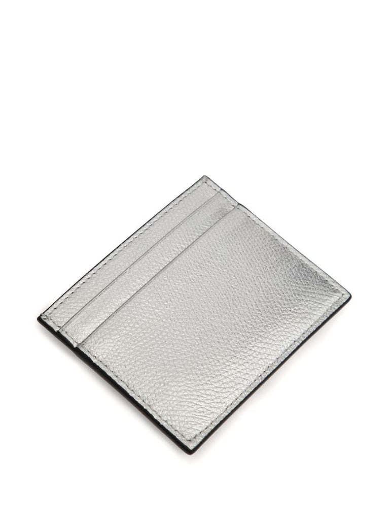 Silver Vlogo Signature Leather Card Holder