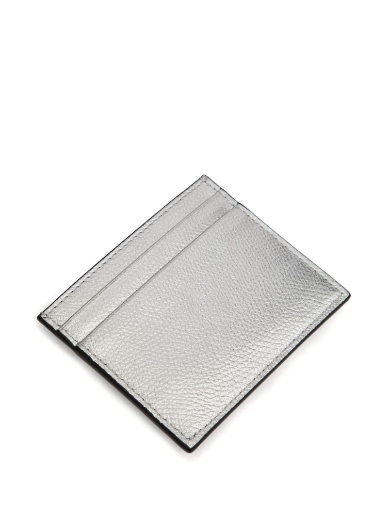 Silver Vlogo Signature Leather Card Holder