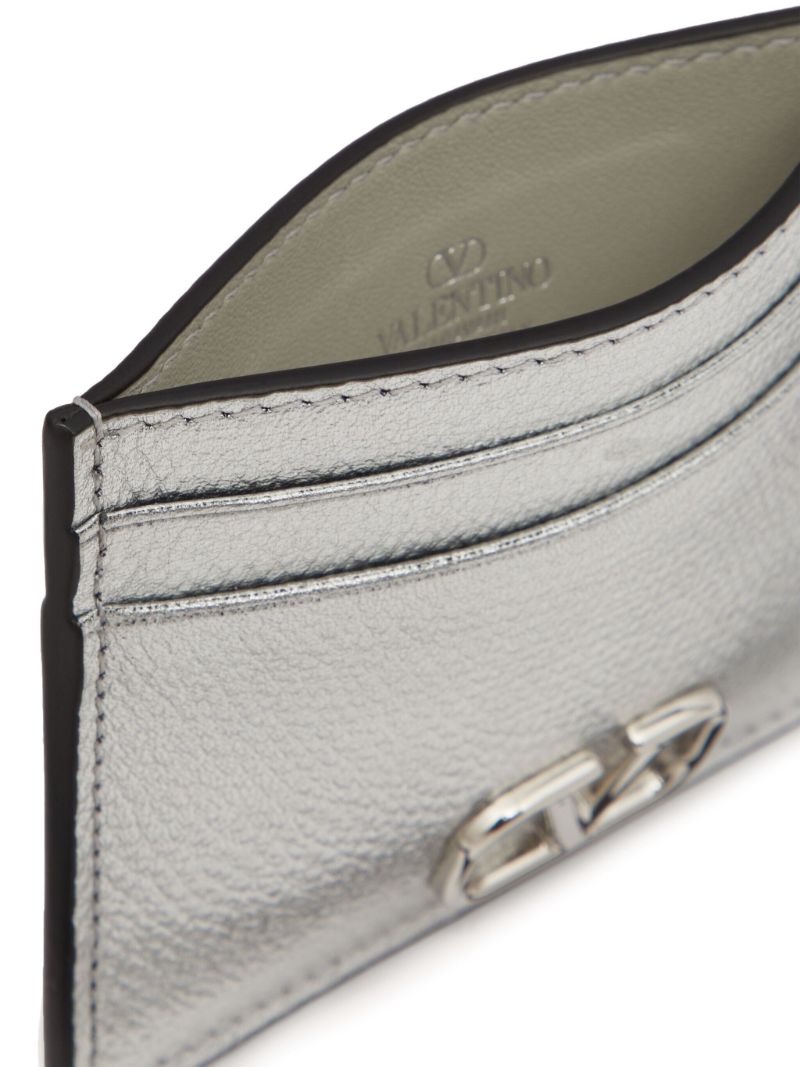 Silver Vlogo Signature Leather Card Holder