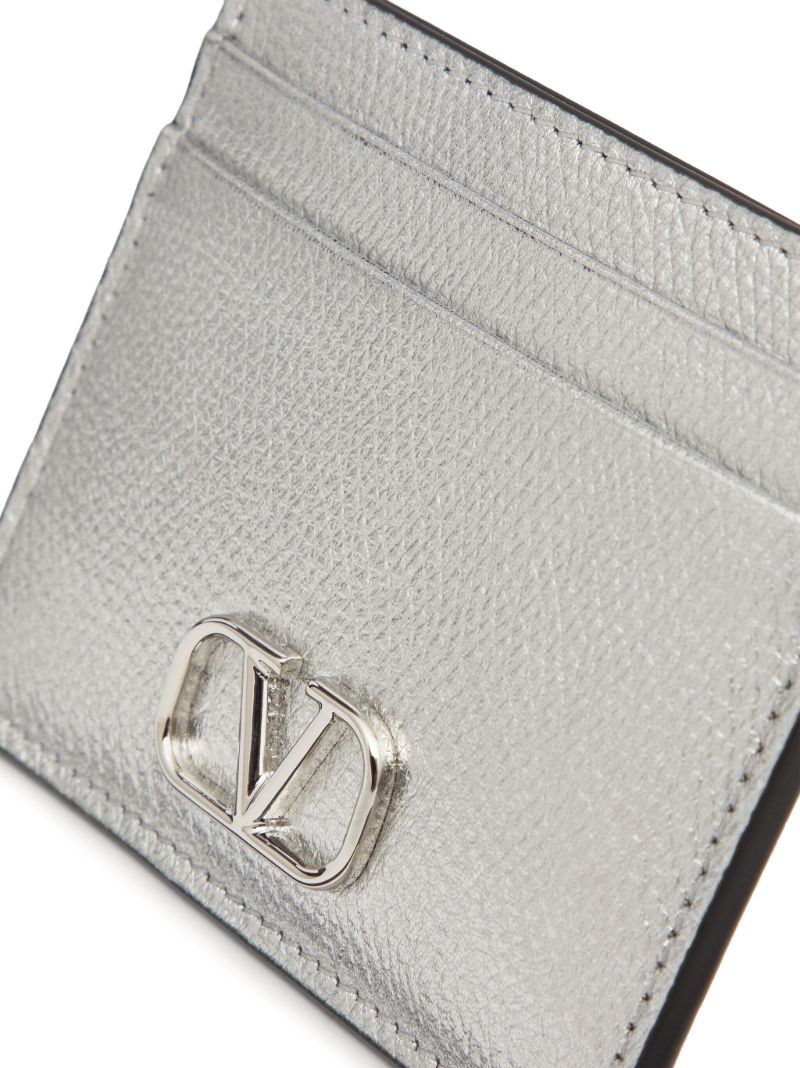 Silver Vlogo Signature Leather Card Holder