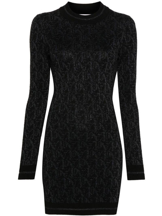 Black Monogram-jacquard Mini Dress
