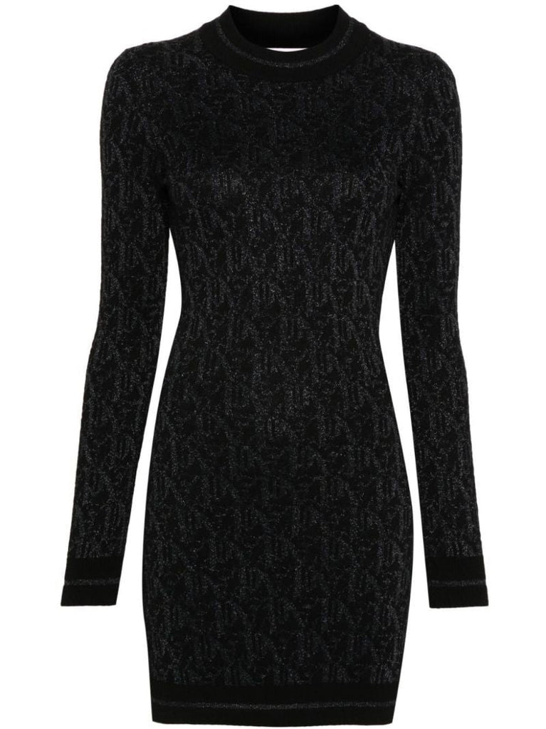 Black Monogram-jacquard Mini Dress