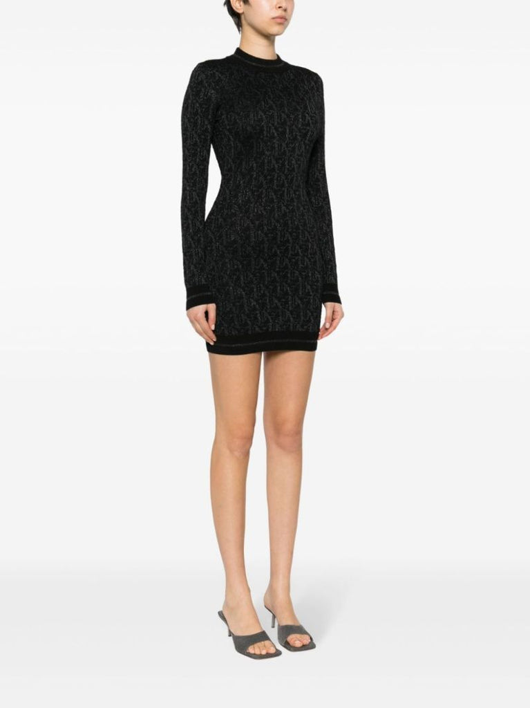 Black Monogram-jacquard Mini Dress