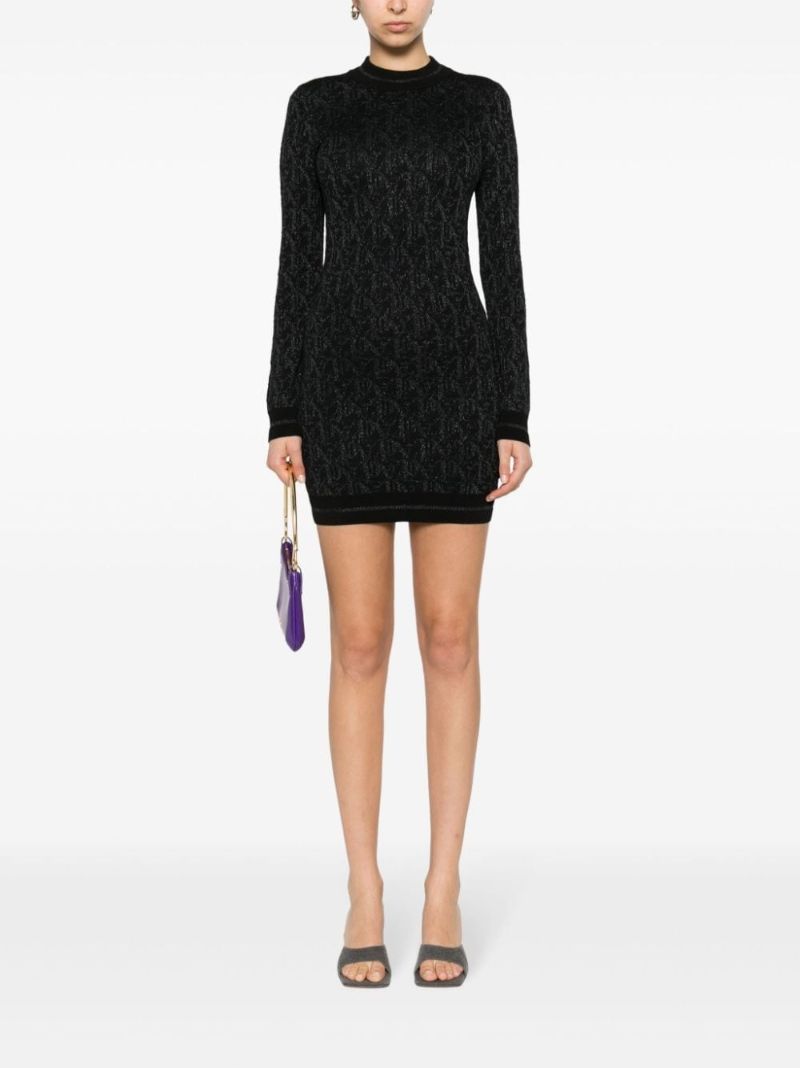 Black Monogram-jacquard Mini Dress