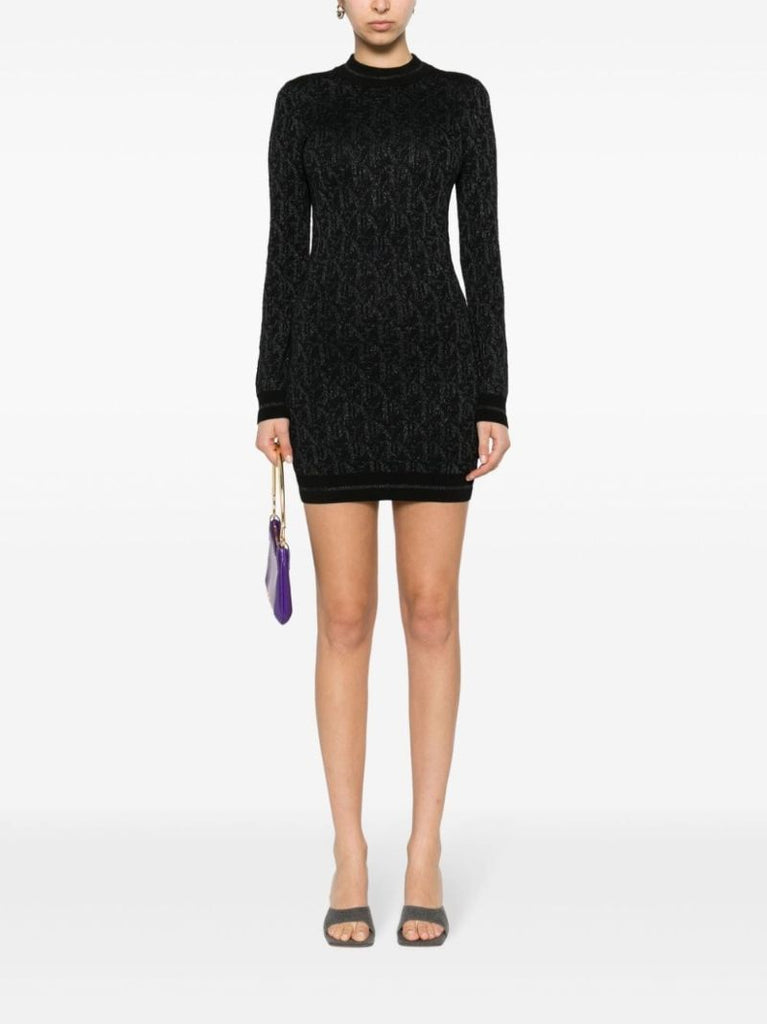 Black Monogram-jacquard Mini Dress