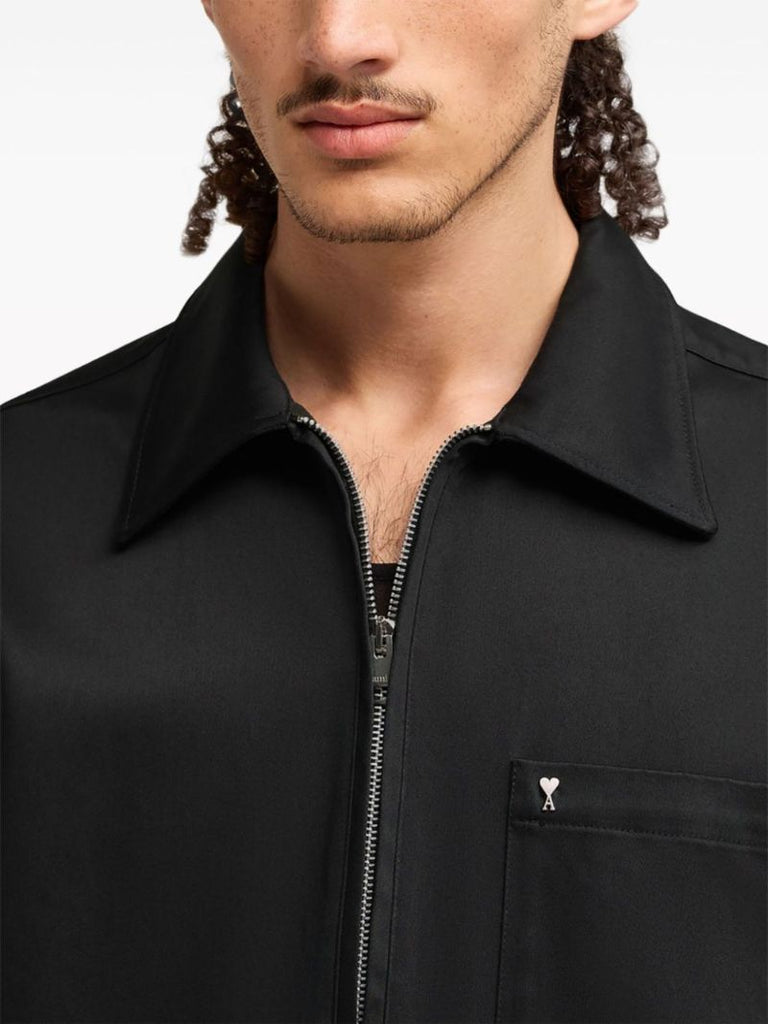 Black Cotton-satin Shirt Jacket