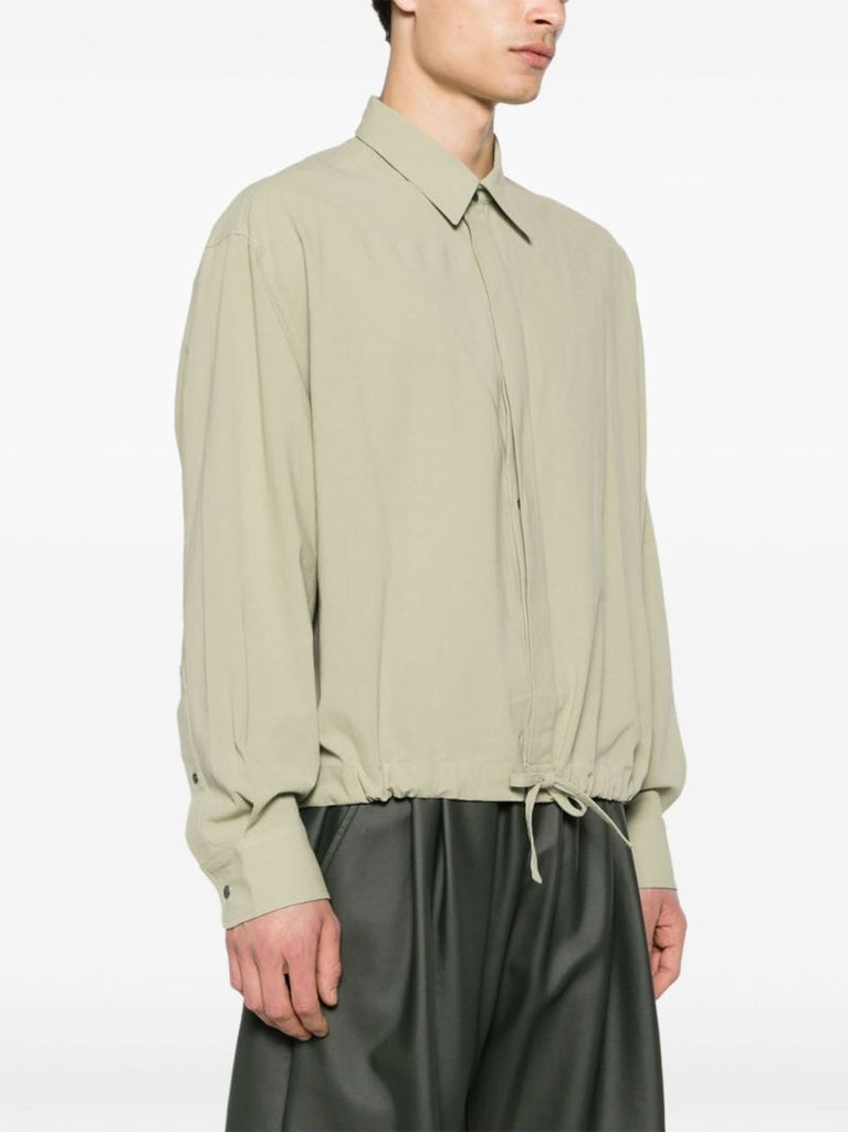 Green Drawstring Cotton Crepe Shirt