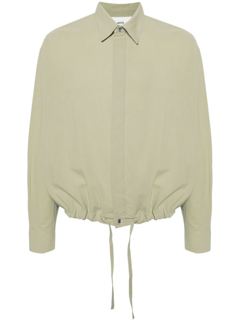 Green Drawstring Cotton Crepe Shirt