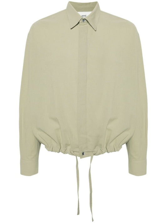 Green Drawstring Cotton Crepe Shirt