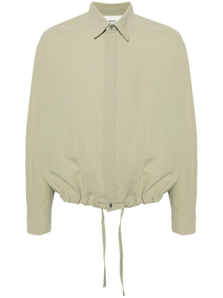 Green Drawstring Cotton Crepe Shirt
