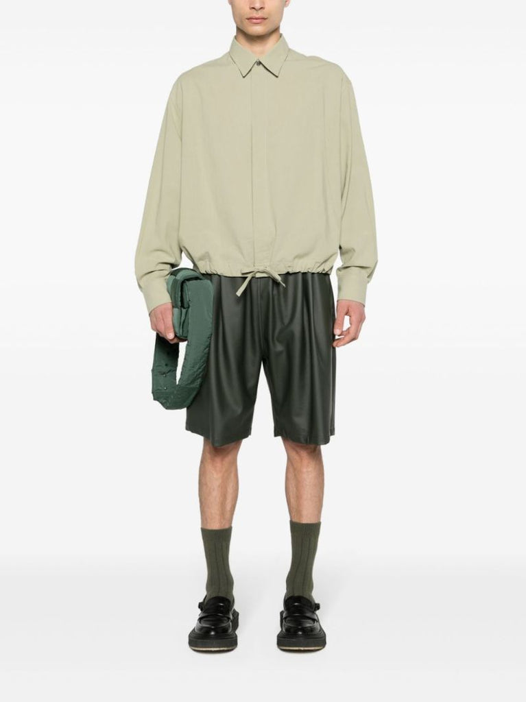 Green Drawstring Cotton Crepe Shirt