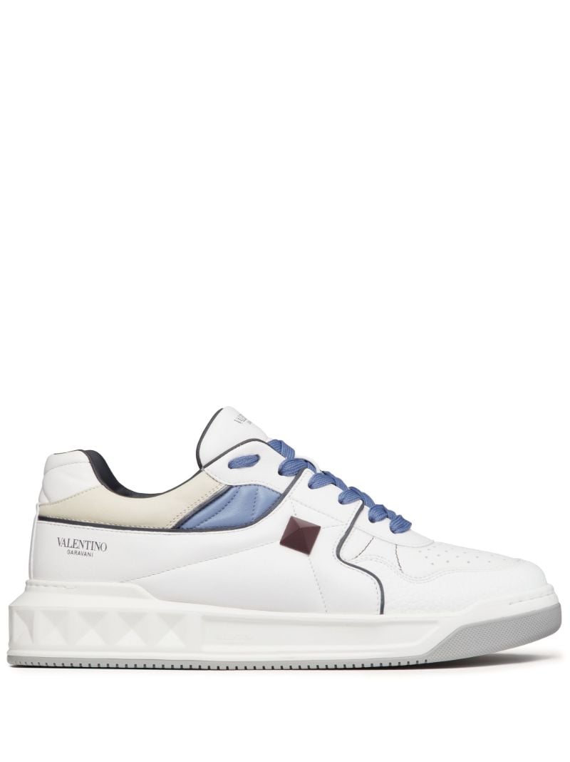 White One Stud Leather Sneakers