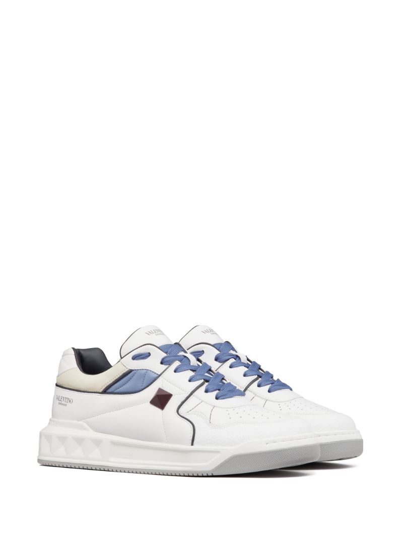 White One Stud Leather Sneakers