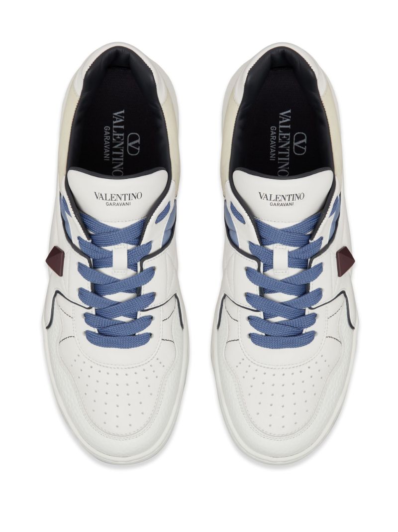 White One Stud Leather Sneakers