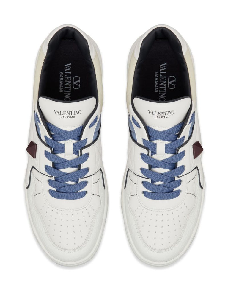 White One Stud Leather Sneakers