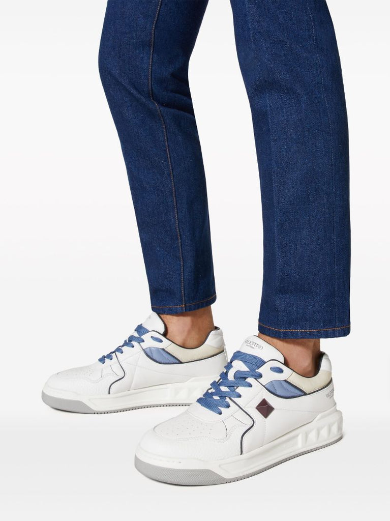 White One Stud Leather Sneakers