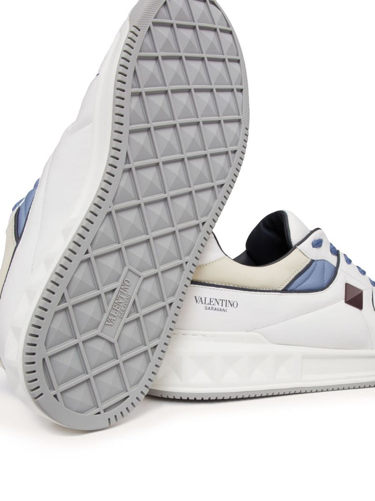 White One Stud Leather Sneakers