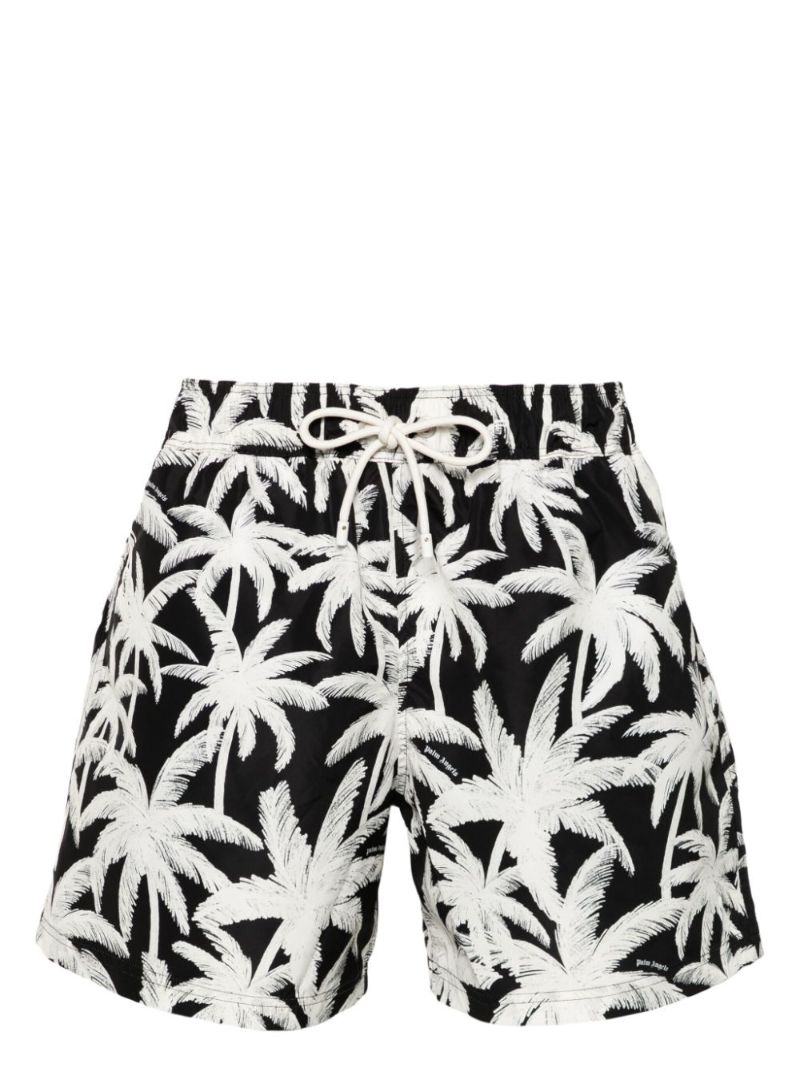 Black Palm Tree-print Swim Shorts