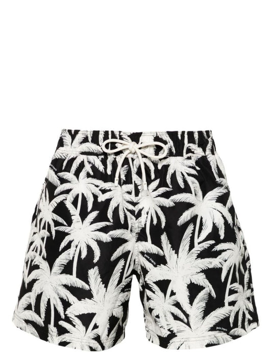 Black Palm Tree-print Swim Shorts